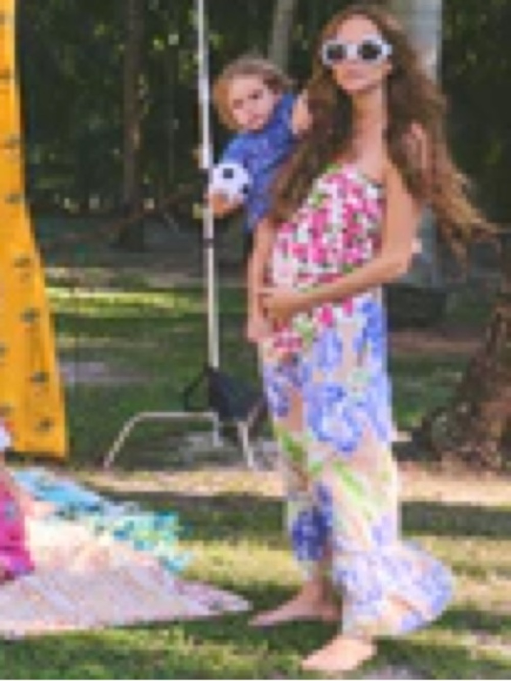 Floral adjustable Maxi Skirt - Beige & Blue